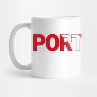 The word Portugal filled with the diving flag colours and a scuba diver Mug